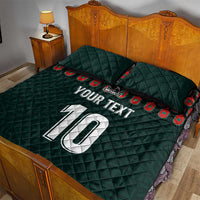Dark green quilt bed set with Mexico crest, YOUR TEXT, and large 10 graphic, two pillows