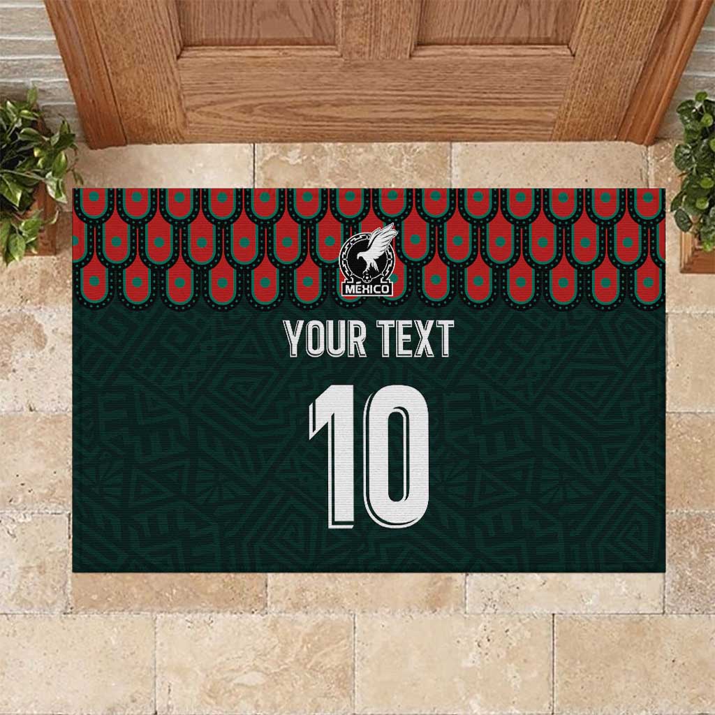 Dark green rubber doormat with red patterned border, crest, YOUR TEXT and number 10