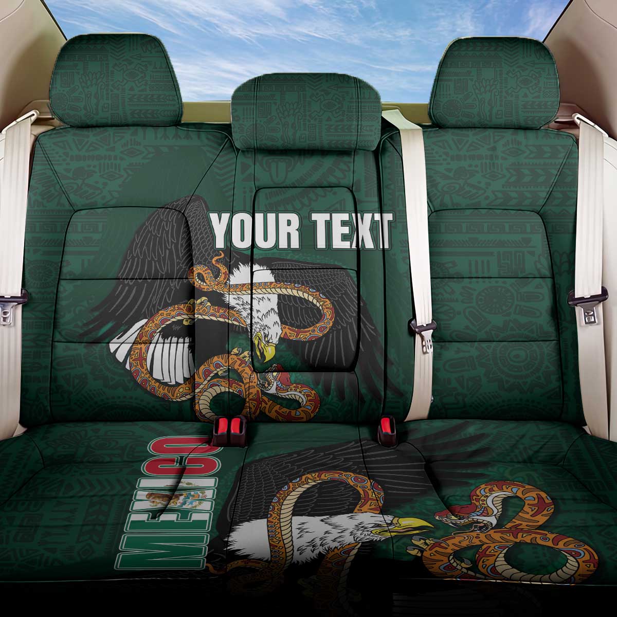 Personalized Mexican Culture Back Car Seat Cover Aztec Spirit Mexico with Eagle Emblem and Maya Ancient