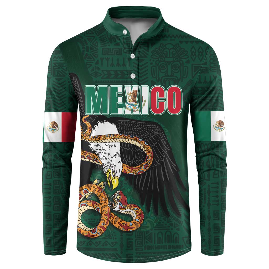 Green long-sleeve button sweatshirt with eagle graphic and large MEXICO print