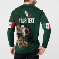 Green long-sleeve button sweatshirt with back YOUR TEXT and eagle snake artwork, flag sleeves