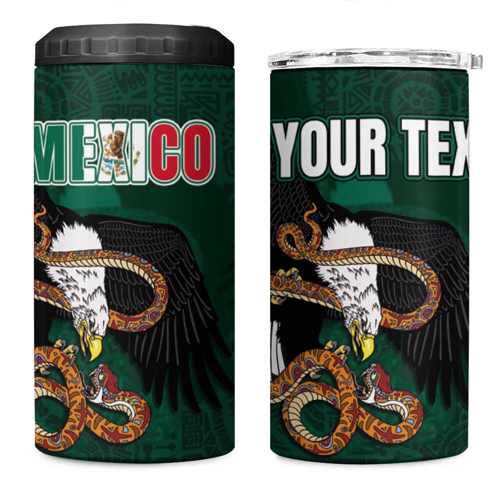 Personalized Mexican Culture 4 in 1 Can Cooler Tumbler Aztec Spirit Mexico with Eagle Emblem and Maya Ancient