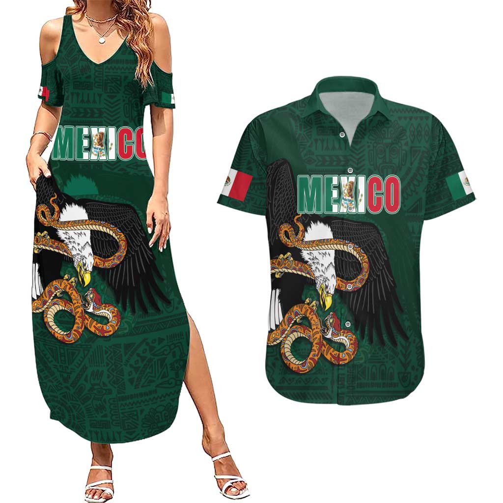 Personalized Mexican Culture Couples Matching Summer Maxi Dress and Hawaiian Shirt Aztec Spirit Mexico with Eagle Emblem and Maya Ancient