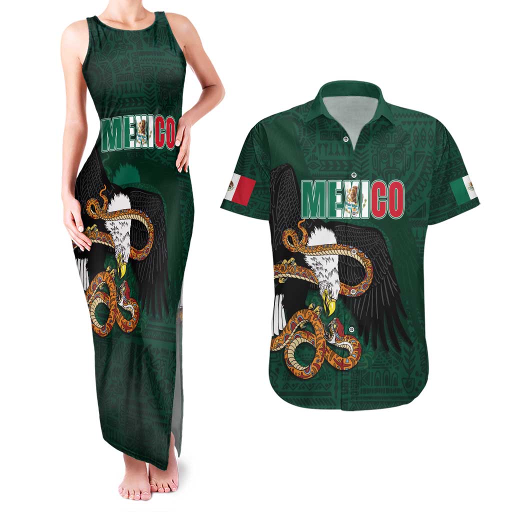 Personalized Mexican Culture Couples Matching Tank Maxi Dress and Hawaiian Shirt Aztec Spirit Mexico with Eagle Emblem and Maya Ancient