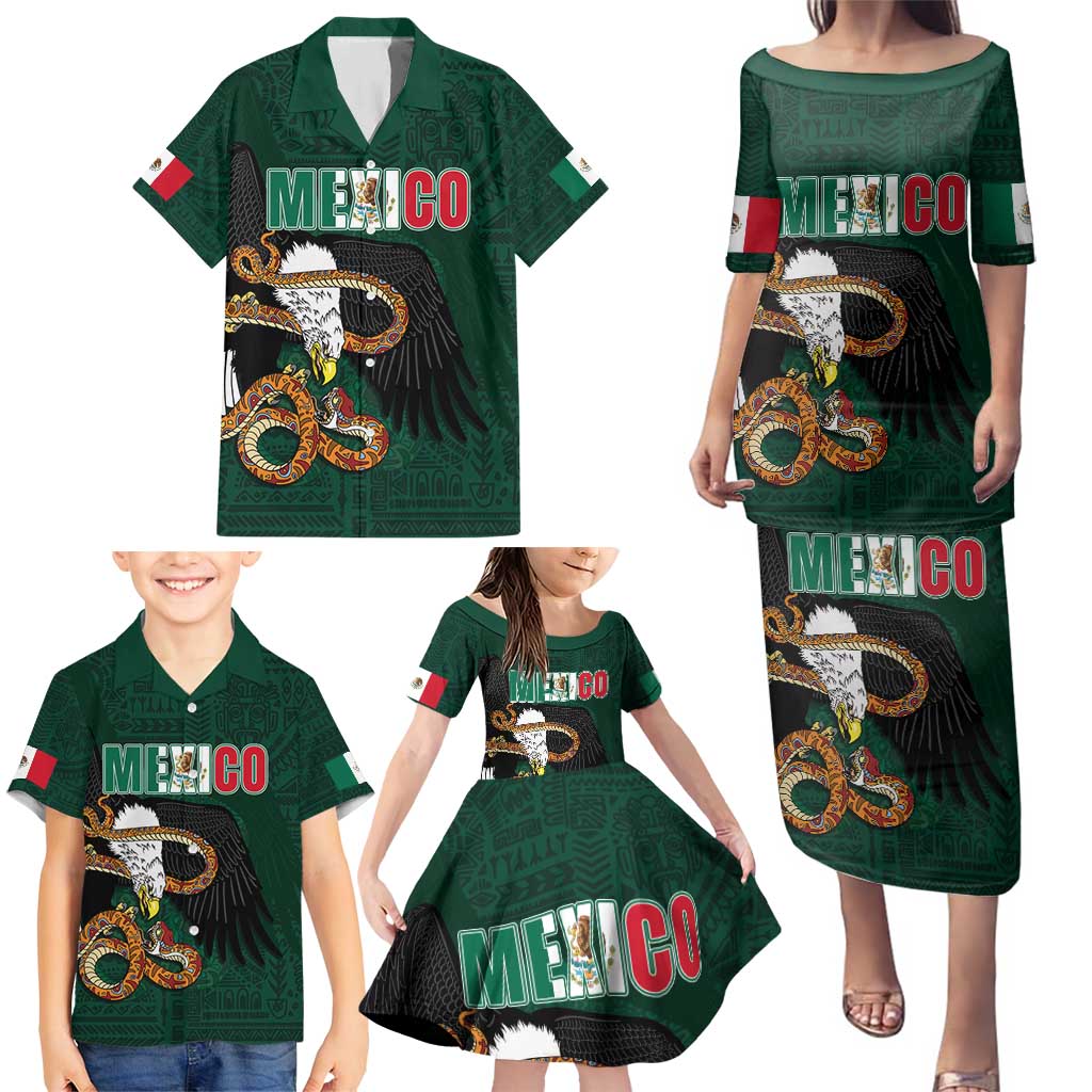 Personalized Mexican Culture Family Matching Puletasi and Hawaiian Shirt Aztec Spirit Mexico with Eagle Emblem and Maya Ancient