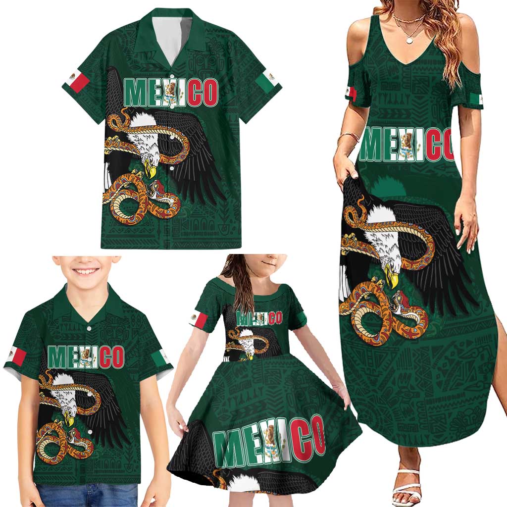 Personalized Mexican Culture Family Matching Summer Maxi Dress and Hawaiian Shirt Aztec Spirit Mexico with Eagle Emblem and Maya Ancient