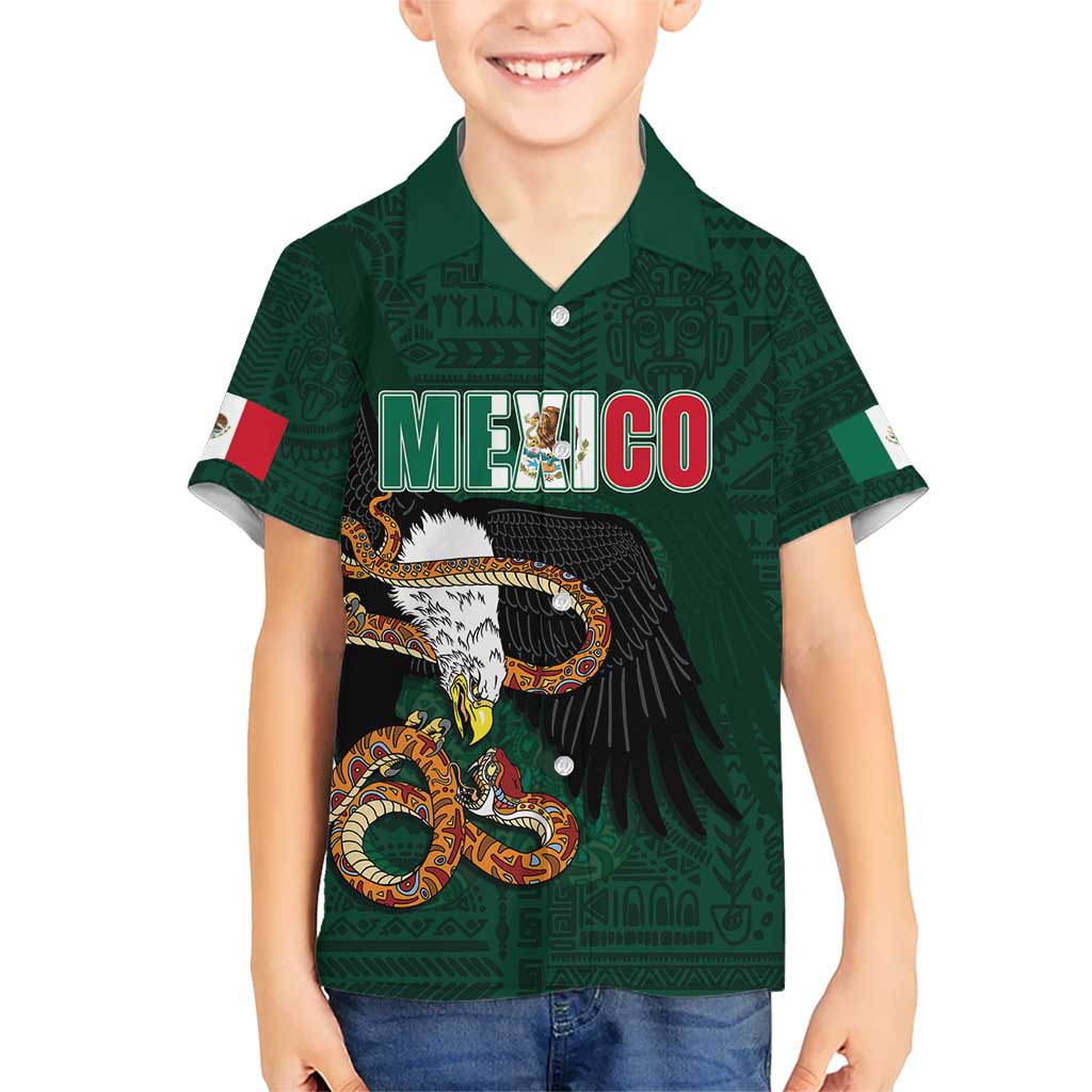 Personalized Mexican Culture Kid Hawaiian Shirt Aztec Spirit Mexico with Eagle Emblem and Maya Ancient