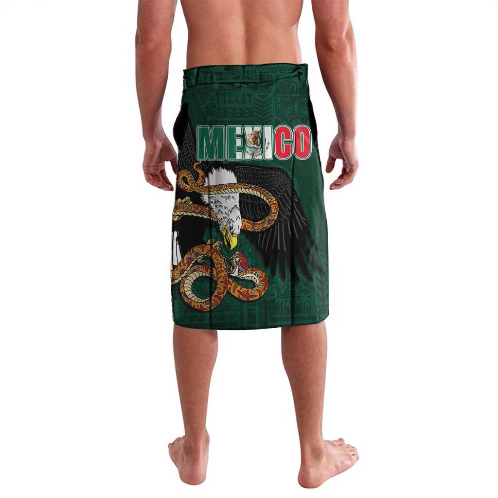 Green wrap sarong with eagle emblem and Mexico text, Aztec-style graphics