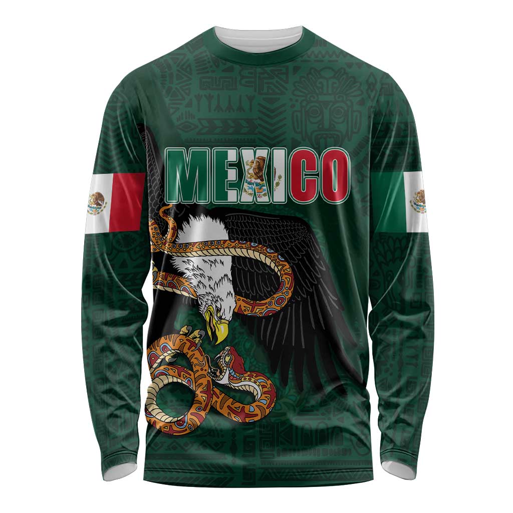 Personalized Mexican Culture Long Sleeve Shirt Aztec Spirit Mexico with Eagle Emblem and Maya Ancient