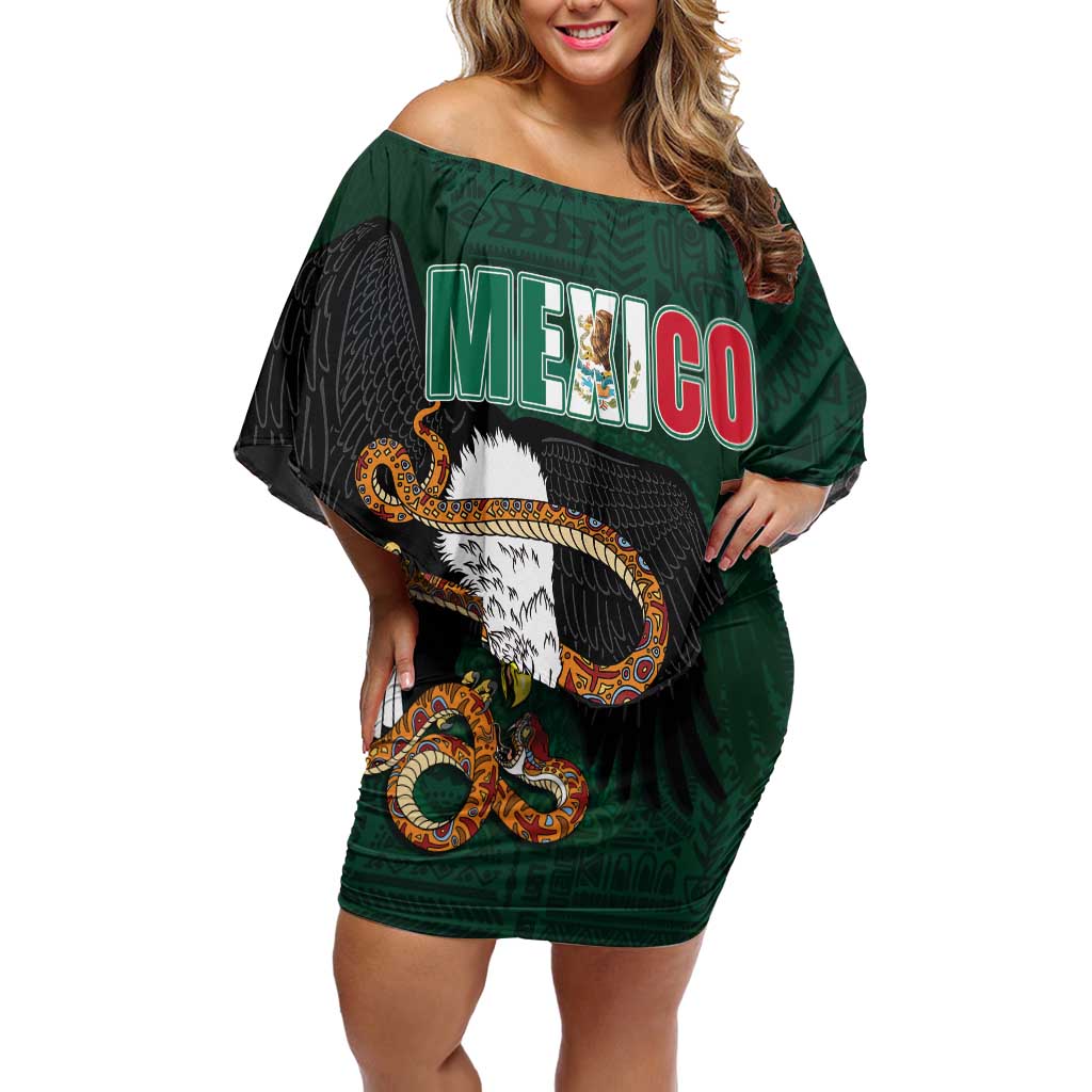 Personalized Mexican Culture Off Shoulder Short Dress Aztec Spirit Mexico with Eagle Emblem and Maya Ancient