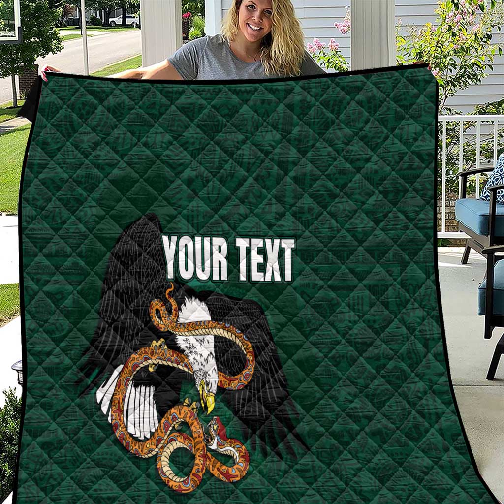 Green quilt blanket with diamond quilting, eagle emblem and “YOUR TEXT” centered