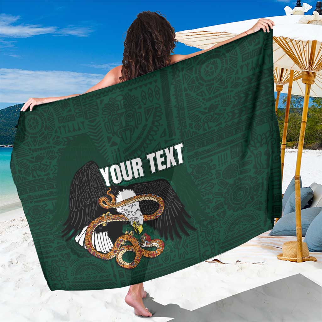 Green Aztec-style sarong with eagle emblem and centered personalized text