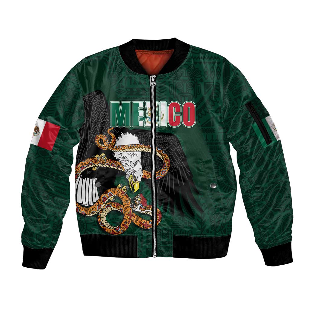 Personalized Mexican Culture Sleeve Zip Bomber Jacket Aztec Spirit Mexico with Eagle Emblem and Maya Ancient