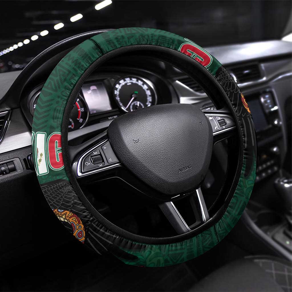 Mexican Culture Steering Wheel Cover Aztec Spirit Mexico with Eagle Emblem and Maya Ancient