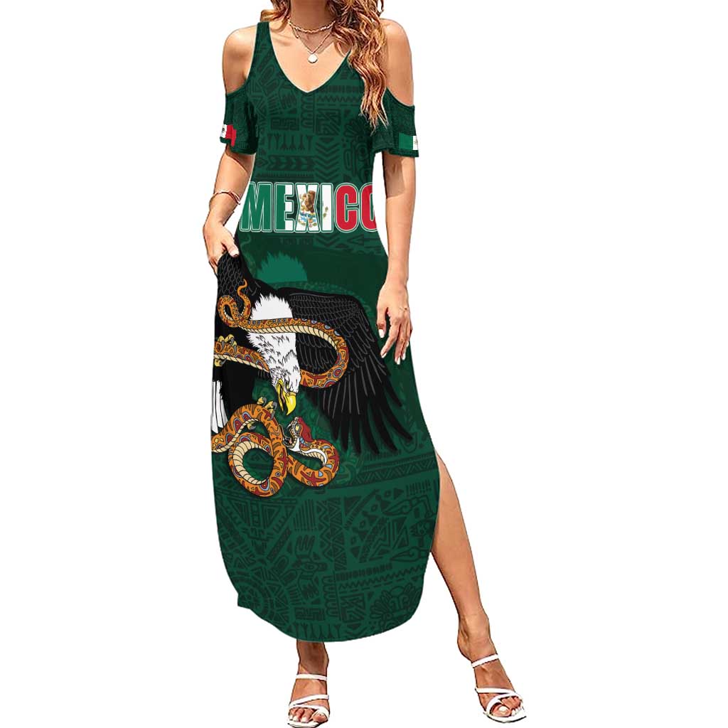 Personalized Mexican Culture Summer Maxi Dress Aztec Spirit Mexico with Eagle Emblem and Maya Ancient