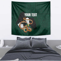 Green eagle emblem tapestry with custom text and ornate Aztec-style pattern
