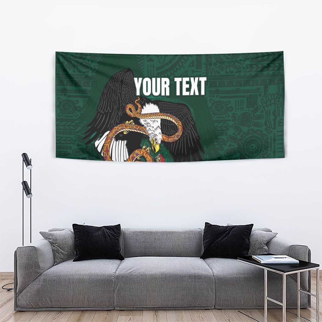 Green eagle emblem tapestry with custom text, centered on wall display