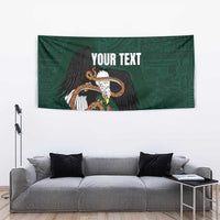 Green eagle emblem tapestry with custom text, centered on wall display