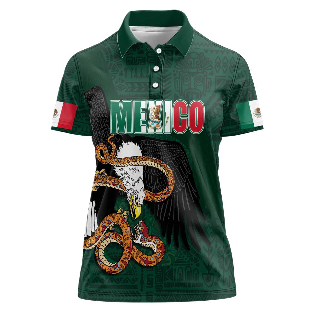 Personalized Mexican Culture Women Polo Shirt Aztec Spirit Mexico with Eagle Emblem and Maya Ancient