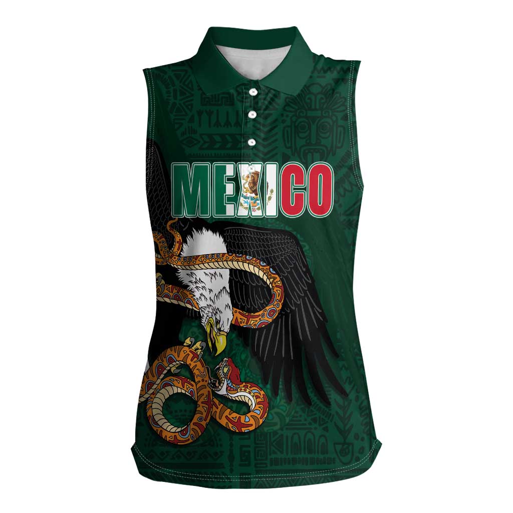 Personalized Mexican Culture Women Sleeveless Polo Shirt Aztec Spirit Mexico with Eagle Emblem and Maya Ancient