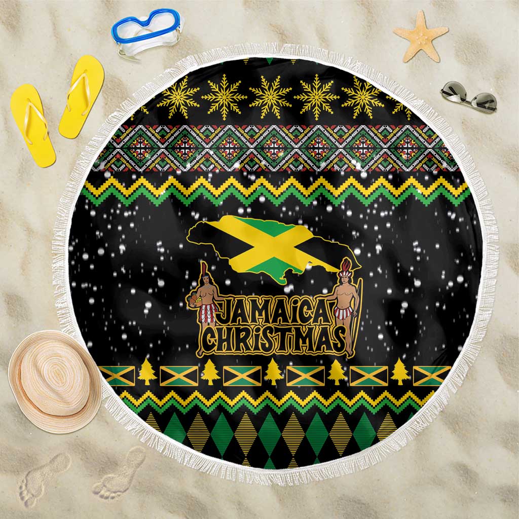 Jamaican Christmas Beach Blanket - Rastafarian Lion with Xmas Elements Reggae Style - Wonder Print Shop