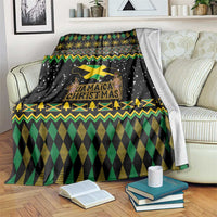 Black Jamaican Christmas throw blanket with lion, Rastafari cross, and green yellow patterns