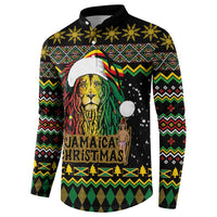 Black button sweatshirt with Rastafarian lion in Santa hat, Jamaica Christmas graphic