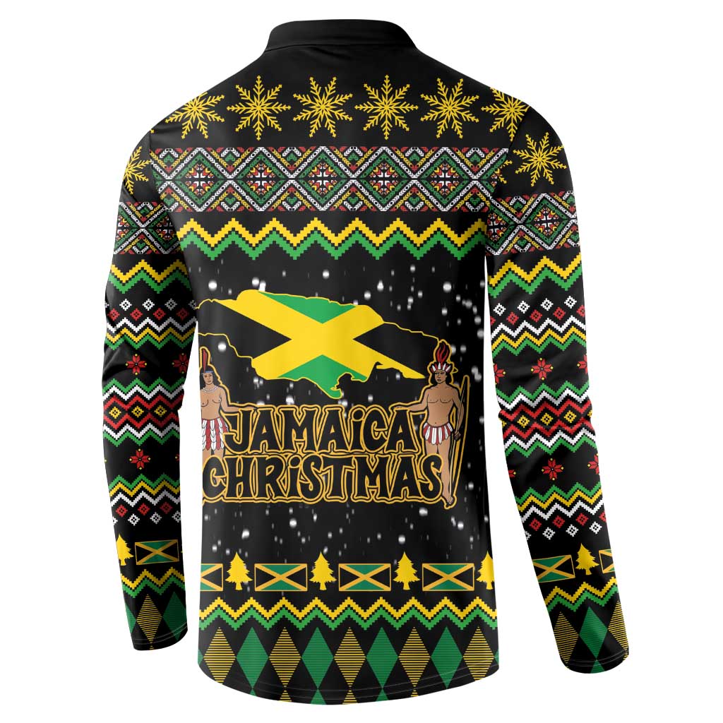 Black button sweatshirt back print with Jamaica map flag over Jamaica Christmas text