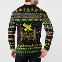 Black button sweatshirt back print with green-yellow Jamaica flag and Jamaica Christmas text
