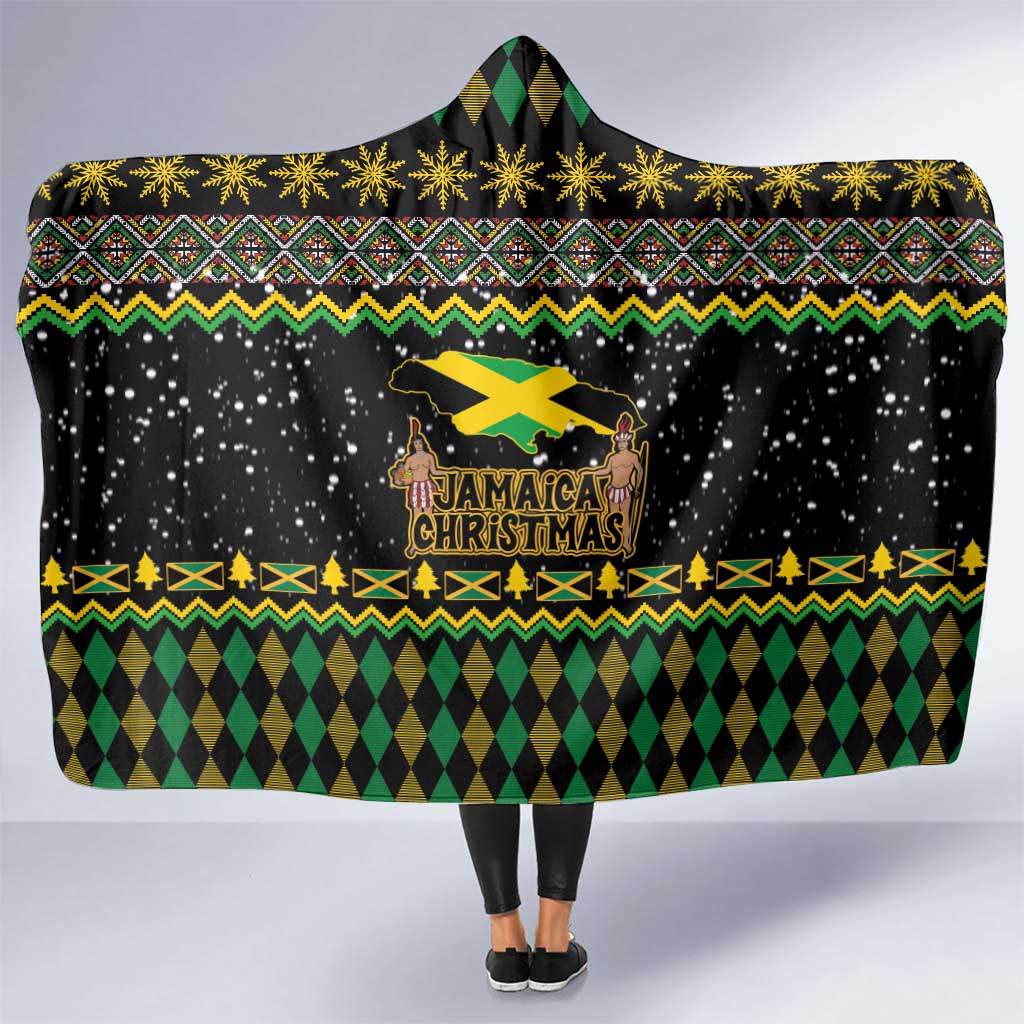 Jamaican Christmas Hooded Blanket - Rastafarian Lion with Xmas Elements Reggae Style