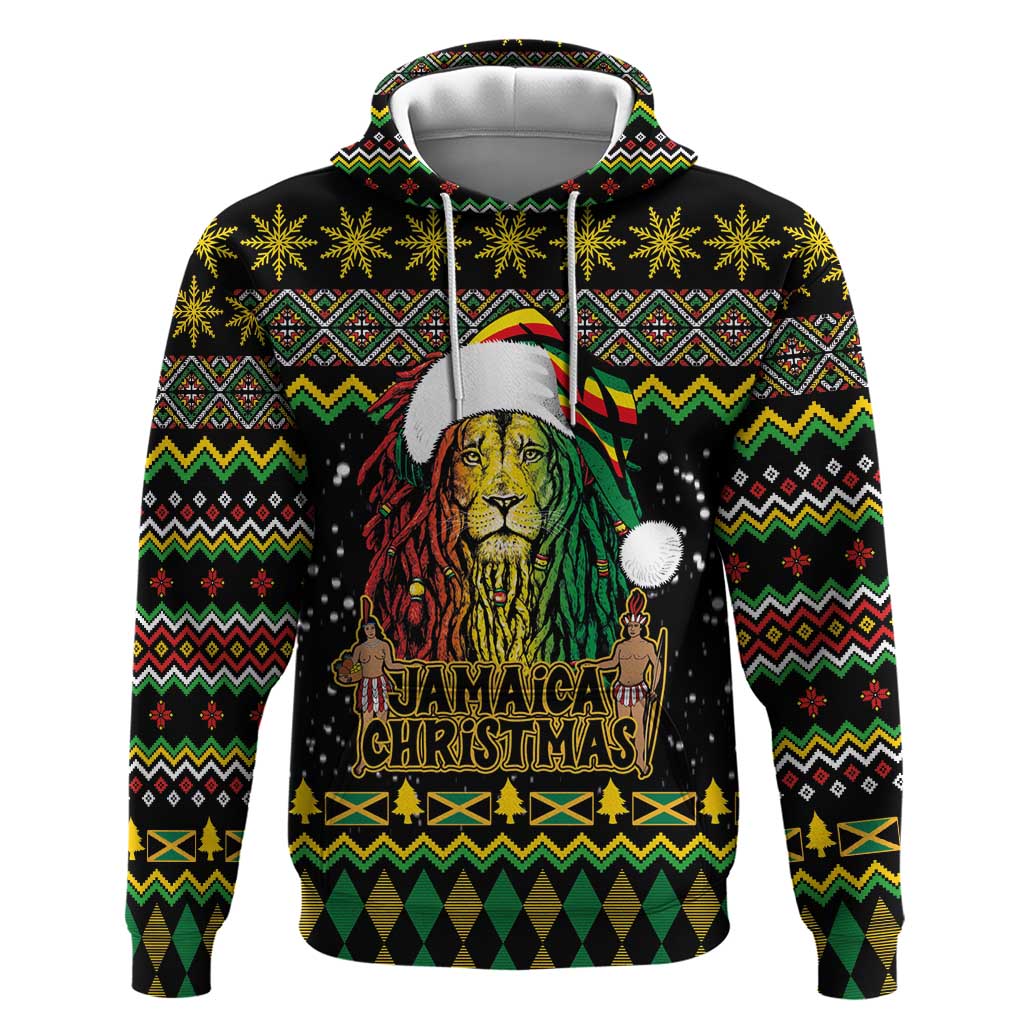 Jamaican Christmas Hoodie - Rastafarian Lion with Xmas Elements Reggae Style - Wonder Print Shop