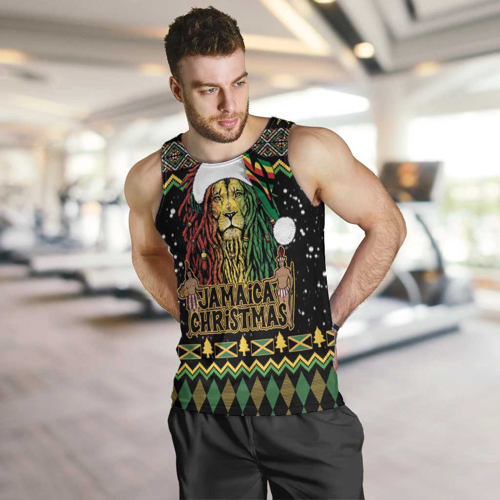 Jamaican Christmas Men Tank Top - Rastafarian Lion with Xmas Elements Reggae Style - Wonder Print Shop