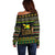 Jamaican Christmas Off Shoulder Sweater - Rastafarian Lion with Xmas Elements Reggae Style - Wonder Print Shop