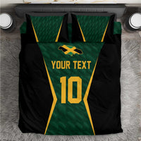 Green and black bedding set with cricket star, 'Your Text' and number 10 design