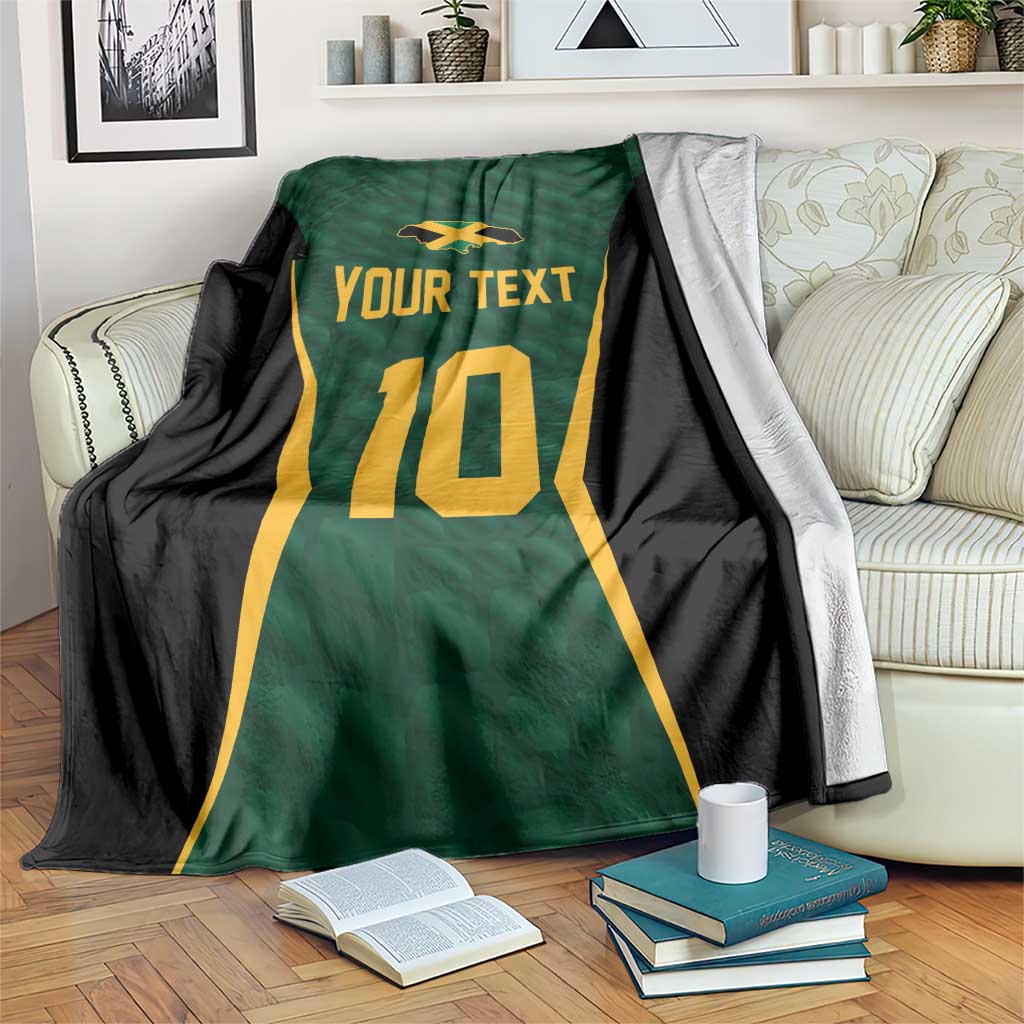 Custom cricket jersey blanket, green and black with yellow number 10 and YOUR TEXT.