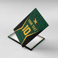 Angled green cricket-style canvas wall art with black side stripe, “YOUR TEXT” and “10”.