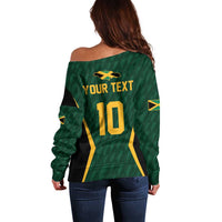 Green off-shoulder cricket jersey back with 'YOUR TEXT' and number 10