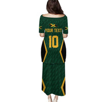 Green cricket jersey dress, back view with 'YOUR TEXT' and number 10 in yellow