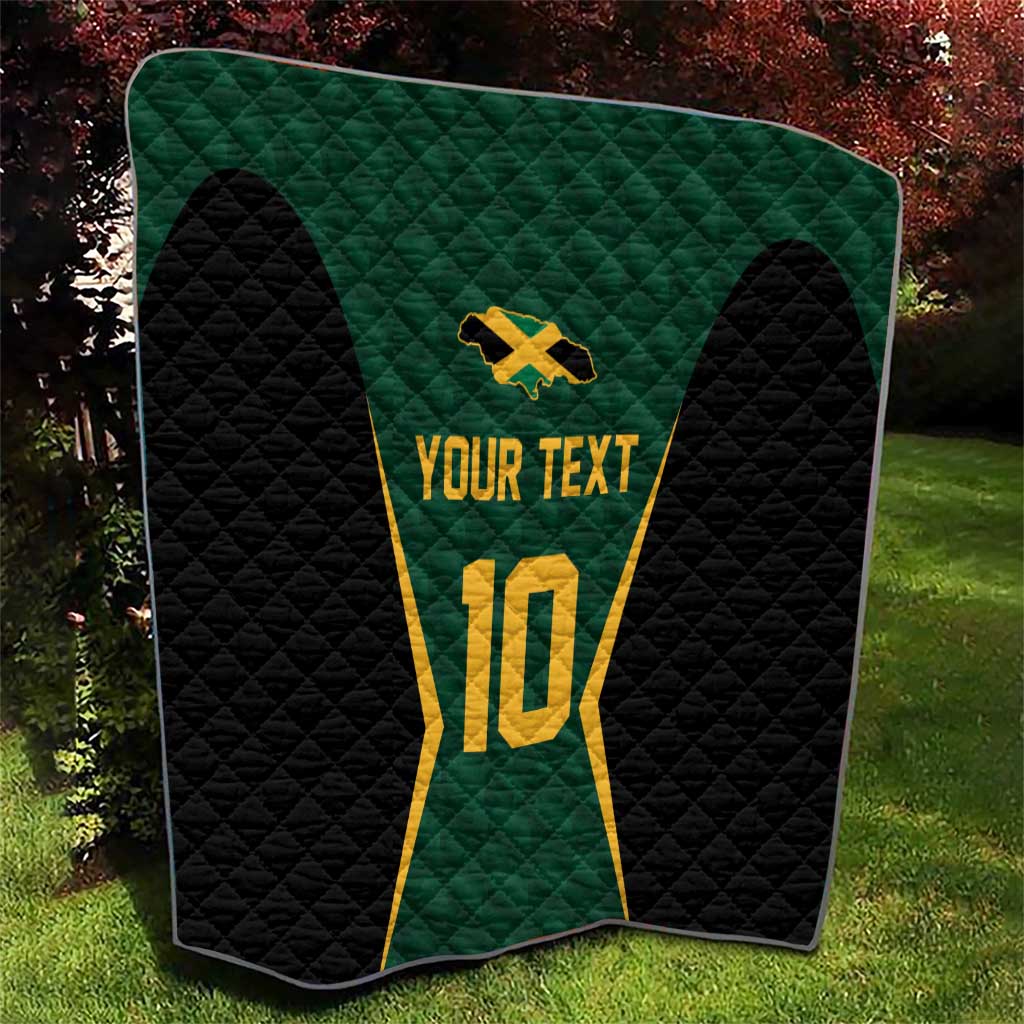 Custom quilt blanket with green and black quilted jersey front, yellow number 10, 'Your Text'