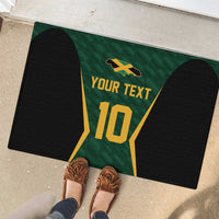 Green rubber cricket jersey doormat featuring black side panels and gold “10” with “YOUR TEXT”