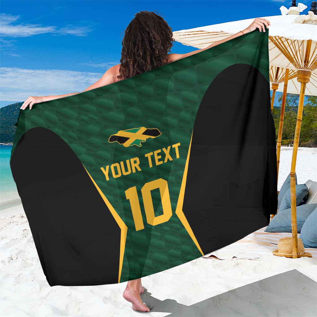 Green and black custom sarong with yellow star graphic and number print