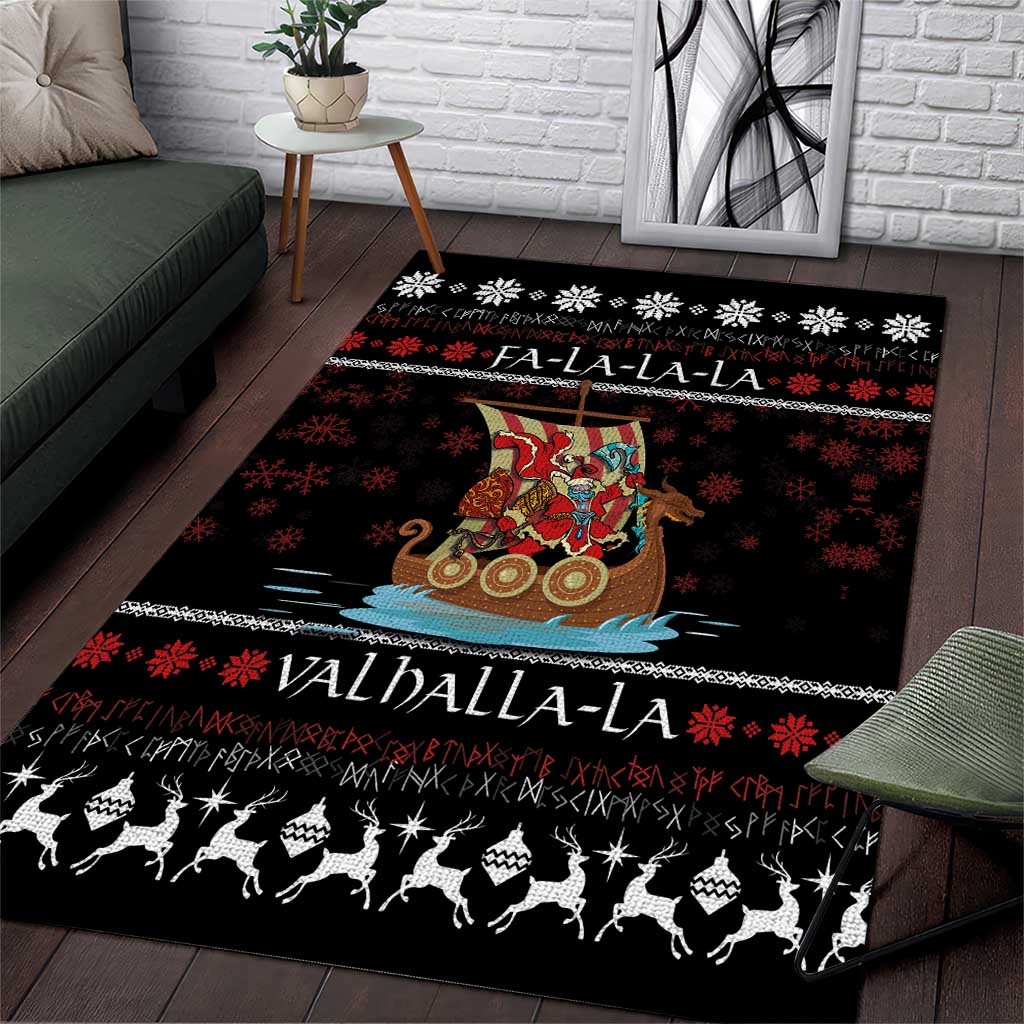 Vikings Christmas Area Rug Santa Warrior on The Viking Ship with Xmas and Snowflake Pattern - Wonder Print Shop