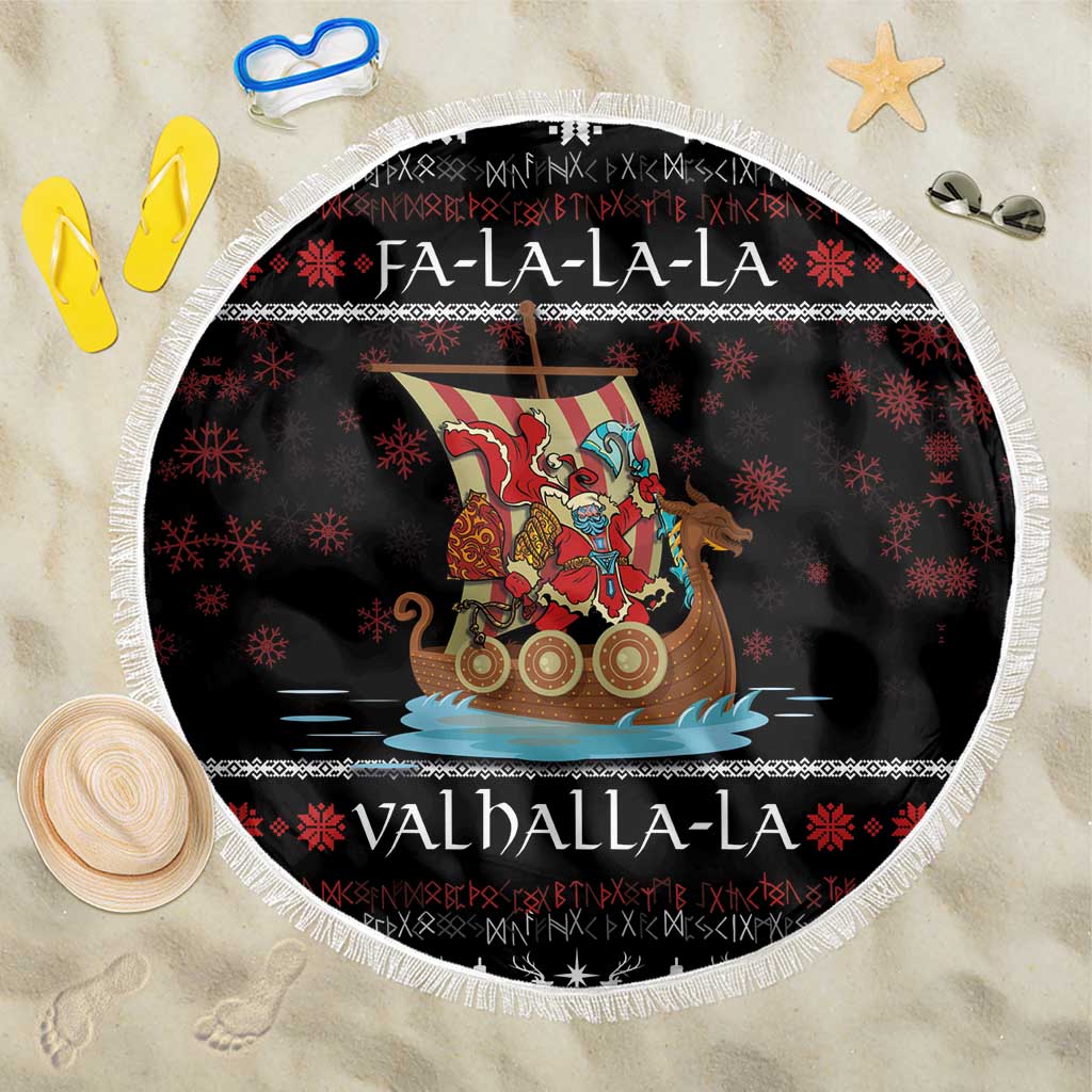 Vikings Christmas Beach Blanket Santa Warrior on The Viking Ship with Xmas and Snowflake Pattern - Wonder Print Shop