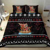 Black holiday bedding set with Viking Santa warrior center print, Valhalla-la border and snowflakes