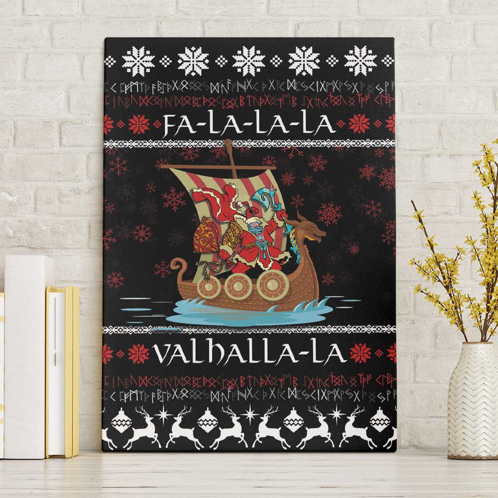 Vikings Christmas Canvas Wall Art Santa Warrior on The Viking Ship with Xmas and Snowflake Pattern - Wonder Print Shop