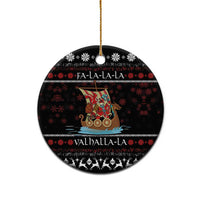 Black round ceramic ornament with Santa warrior on Viking ship and FA-LA-LA text