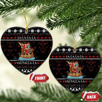 Black heart-shaped ceramic Christmas ornament with Santa warrior on Viking ship, FA-LA-LA text