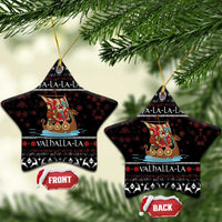 Black star-shaped ceramic Christmas ornament with Santa warrior on Viking ship, FA-LA-LA