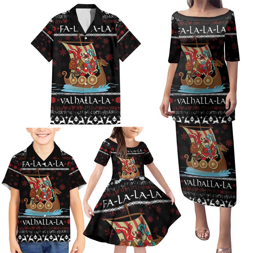 Vikings Christmas Family Matching Puletasi and Hawaiian Shirt Santa Warrior on The Viking Ship with Xmas and Snowflake Pattern - Wonder Print Shop