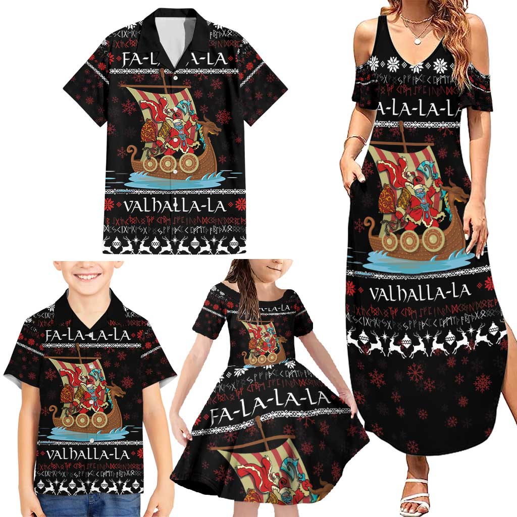 Vikings Christmas Family Matching Summer Maxi Dress and Hawaiian Shirt Santa Warrior on The Viking Ship with Xmas and Snowflake Pattern - Wonder Print Shop